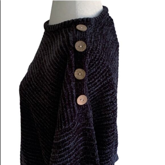 Poof Apparel Sweater Cropped Charcoal Gray Chenille Drop Shoulder Top Large NEW - Picture 4 of 12